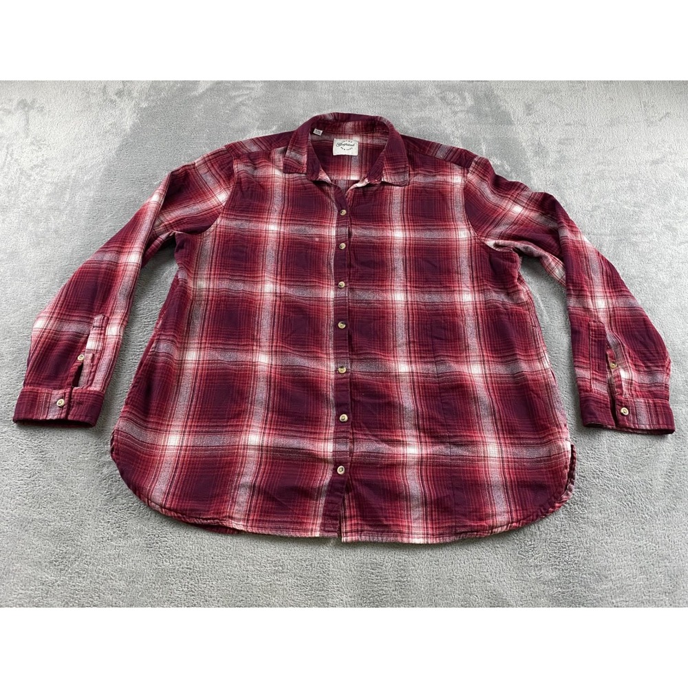 Jachs Girlfriend New York Mens XXL Plaid Button Down‎ Shirt Burgundy Red Flannel